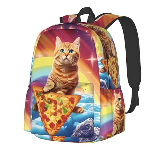 cfpolar 17 Inch Backpack Funny Pizza Cat Rainbow Laptop Bag Shoulder Bag School Bookbag Casual Daypack For Boys Girls