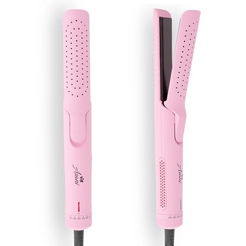 Asani 360° Airflow Styler - 2-in-1 Professional Curling Wand & Hair Straightener - Flat Iron Curler with Cooling Fan, Air Vents - Crimper Styling Tool for Volume & All-Day Curls - for All Hair (Pink)