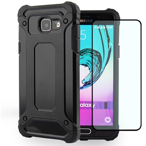 Phone Case for Galaxy A5 2016 Case, Samsung A5 2016 SM-A510 Case HD Screen Protector, Slim Hybrid Dual Layer TPU+PC Protective Phone Cover Shockproof Cases for Samsung Galaxy A5 2016 Black