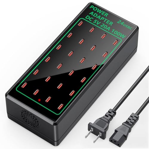 Multi Port USB Charging Station 24 Port 100 watt (20 A), USB Multi Port Charger Station Charging hub USB C Charger Block for Multiple Devices Compatible with Smartphones, Tables, and More Devices