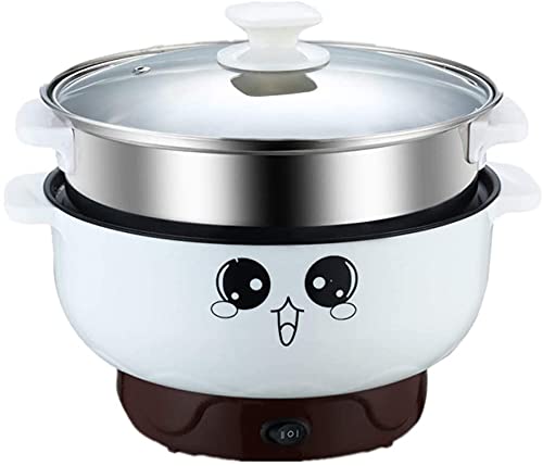 4-in-1 Multifunction Electric Skillet Non-Stick Stainless Steel Hot Pot Noodles Rice Cooker Steamed Egg Soup Pot Portable Mini Heating Pan Cooking Fried with Steam Grid
