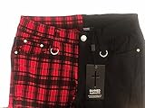 Banned Skinny Half Check Tartan Trousers Women Punk Emo Split Leg Checked Pants Alternative Fashion, Red, M