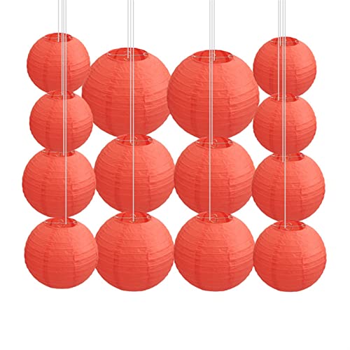 Red Chinese Lanterns 14pcs/Set White Pink Gold Silver Chinese Paper Lantern Wedding Decorations Paper Lampion Ball Engagement Party Decor Red Traditional Hanging Lantern (Color : Brown) (Red)