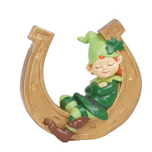 Braxio St-Patricks-Day Decorations Coffee Table Decor - Resin Gnome Collectible Figurines Green Gnome and Gold Horseshoe St Patricks Day Decor Table Centerpieces 3.75 * 1.5 * 3.75 Inch