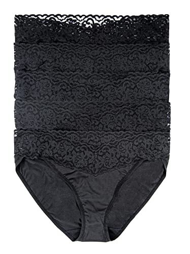 Felina Stretchy Lace Trimmed Bikini Underwear - Sexy Underwear for Women, Bikini Panties, Seamless Panties (5-Pack) Black