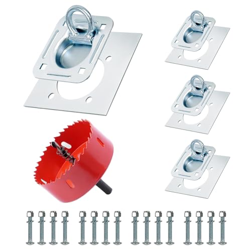 MOYZXC Recessed D-Ring Tie Down Anchor Kit, 4 Pack Trailer D Ring Tie Down Anchor Heavy Duty, Per Up to 6,000 lbs, for Trailer Cargo Truck Flatbed Pickup (Extra Hole Saw Drill)