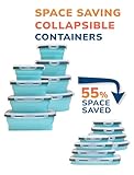 Lunememo 16 Pack Collapsible Silicone Food Storage Containers with Lids, Freezer & Dishwasher Safe, Foldable Lunch Box for Camper, Leftovers, Snacks, Meals, Blue