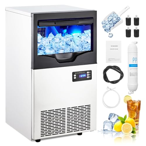 ACONEE Commercial Ice Maker Machine100 Lbs/24H, Stainless Steel Freestanding Ice Machine with 33LBS Storage Bin, Ice Ready in 5-15 min, Under Counter Ice Maker for Restaurant, Home, Bars, Coffee Shop