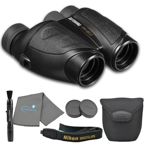 Nikon Travelite 12x25 Binoculars (7279) Travel Bundle - Black With Lens Pen, Carry Case, and Lens Cloth - High Powered Compact for Adults - Bird Watching, Hunting, Hiking