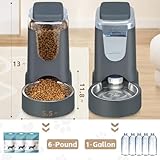 Automatic Cat Feeder and Water Dispenser with Stainless Steel Bowl Dog Gravity Food Feeder and Waterer for Small Medium Pets Puppy Kitten 1 Gallon x 2