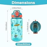 wooshwa Kids Water Bottle for School or Travel, 20 Oz 2 Pack Durable Plastic Water Bottle with Silicone Straw and Pop-Up Spout Cover, BPA Free & Dishwasher Safe(Rocket & Ocean Animals)