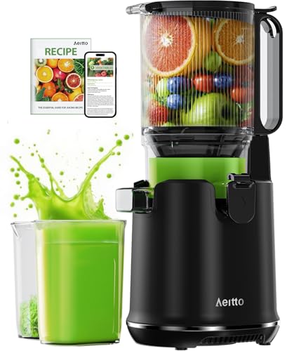 Cold Press Juicer,Aeitto Juicer Machines, 5.3“ Extra Large Feed Chute for Whole Fruits & Vegetables, Professional Juice Extractor, 1.7L Large Capacity, Self Feeding, High Juice Yield, Black
