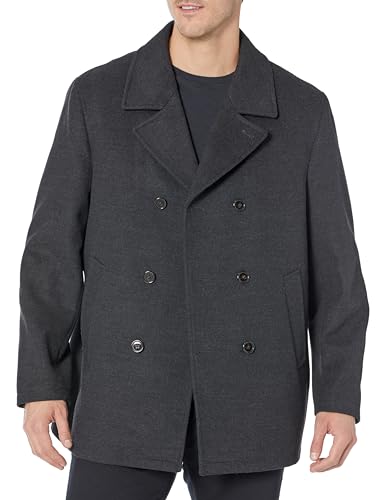 Ben Sherman Men's Boris Classic Double Breasted Peacoat Jacket, Charcoal, Medium
