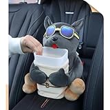 YJPPDD Multifunctional Deluxe Car Trash Can and Storage Box,Cute Car Tissue Box, Creative Animal Cartoon Tissue Box Decorative Organizer for Car Home, Dog, Grey