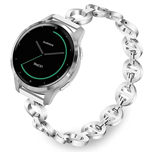 TRUMiRR Band for Garmin Vivoactive 4S / Venu 2S / Venu 3S / Vivomove 3S / Forerunner 265S Women, 18mm Stainless Steel Watchband Jewelry Strap for Fossil Women's Gen 6 42mm/Gen 5E 42mm/Charter HR