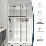 Bathroom Shower Door,35" W x 72" H Shower Glass Panel,Walk-in Shower Screen,Clear Tempered Glass Shower Panel with Matte Black Rod No Glue Required