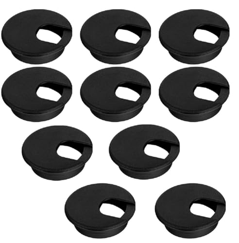 LepoHome 10 Pack Round Plastic Desk Grommets, Black Wire Organizer Caps, PC Computer Port Cable Hole Cover Plug Bushings, Perfect for Office Desk, TV Stands, Tabletops (63.5mm / 2-1/2 inch)