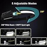 Led Headlamp Rechargeable 6 Packs, 230° Wide Beam Powerful Head Lamp, Motion Sensor Headlamps for Adults, Head Light Rechargeable with 5 Modes, USB C Charging, COB, Spot Light, for Running Working