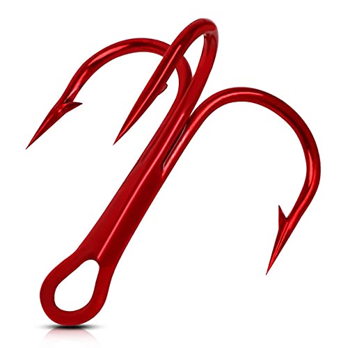OROOTL Fishing Treble Hooks High Carbon Steel Red Treble Fishing Hooks Strong Sharp Round Bend Triple Fishing Hooks for Freshwater and Saltwater Size 2 4 6 8 10 12 14 1/0