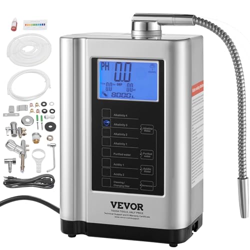 VEVOR Water Ionizer, Alkaline Water Ionizer Machine, pH 3.5-10.5 Alkaline Acidic Hydrogen Water Purifier, 7 Water Settings Home Filtration System, Up to -650mV ORP, 8000L Per Filter, Auto-Cleaning