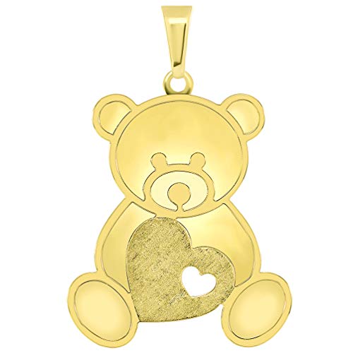 Jewelry America 14k Yellow Gold Teddy Bear Holding Heart Pendant