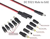 HCFeng 2Pack SAE to DC Adapter Cable SAE Plug to DC 5.5mmx2.1mm Male Connector Cables with SAE Polarity Reverse Adapter & DC8/6.5/5.5/4.0/3.5(mm) Adapters for Solar Battery Panel (14AWG 2ft/60cm)