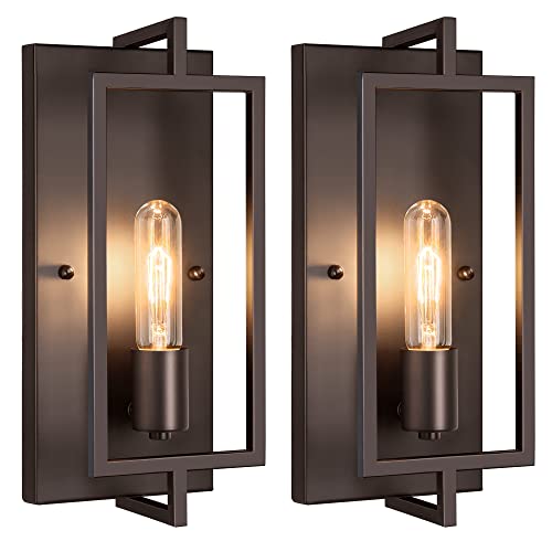Maylaywood Industrial Wall Sconces Set of 2, Vintage Brown Wall Light Fixture E26 Base, Metal Rustic Wall Mount Lamp, Modern Indoor Lighting Hardwired