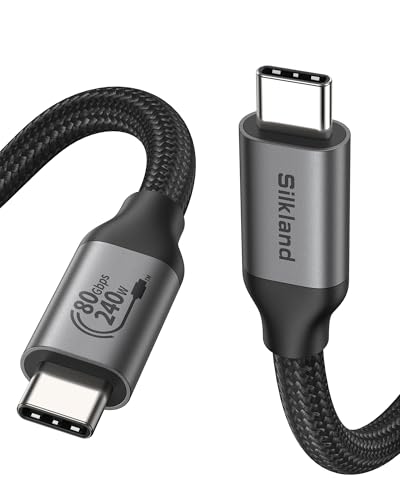 Silkland 80Gbps USB 4 Cable for Thunderbolt 5 Cable 4FT, [USB-IF Certified] 120Gbps Bandwidth for 16K/Dual 8K, 240W, Braided USB C Video Cable Compatible Thunderbolt 4/5, SSD, MacBook M4 Pro,Dock,eGPU