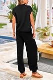 PRETTYGARDEN Womens Two Piece Outfits Sweater Sets Knit Pullover Tops And High Waisted Pants Matching Tracksuit Sweatsuit Set (Black,XX-Large)