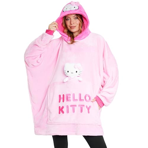 Hello Kitty Women Blanket Hoodie with Attached Plush Loungewear - Gifts for Her