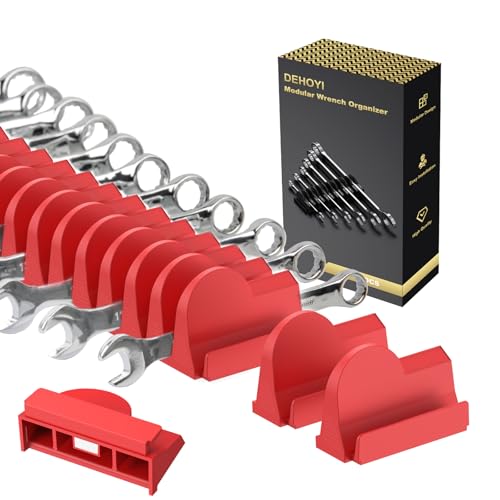 48 pcs Magnetic Modular Wrench Organizers for Tool Drawers - Wrench Rack with Metric&SAE Labels, Perfect Tool Storage Holder with Magnet. Gift for father, brother and boyfriend (Red with magnets)