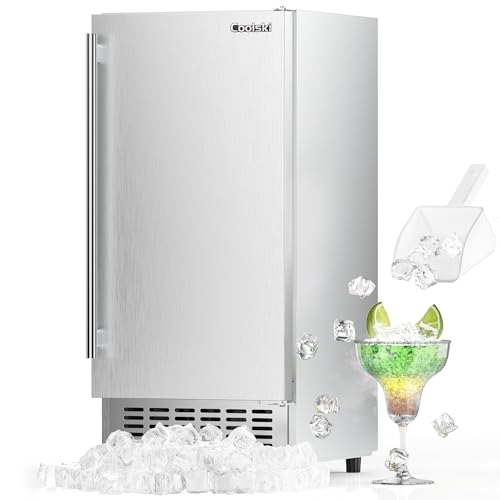 Coolski Under Counter Ice Maker Machine, Stainless Steel Built-in Freestanding Ice Maker for Commercial & Home Use, 80 Lbs/Day, 30 Lbs Storage, Self Cleaning, Thicknesses Adjustable