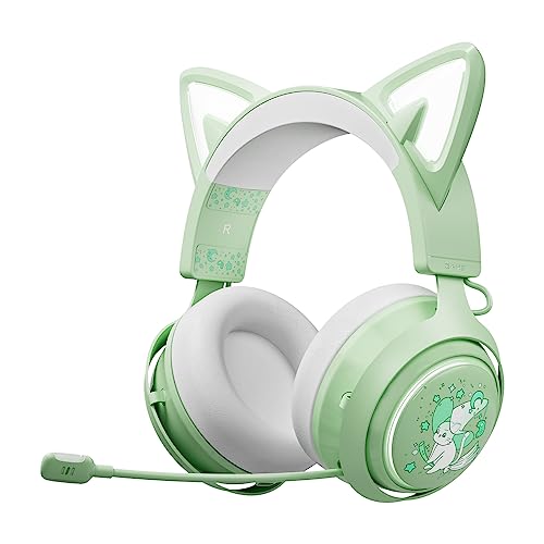 EASARS Cat Ear Headphones, Gaming Headset (Wireless, Green)