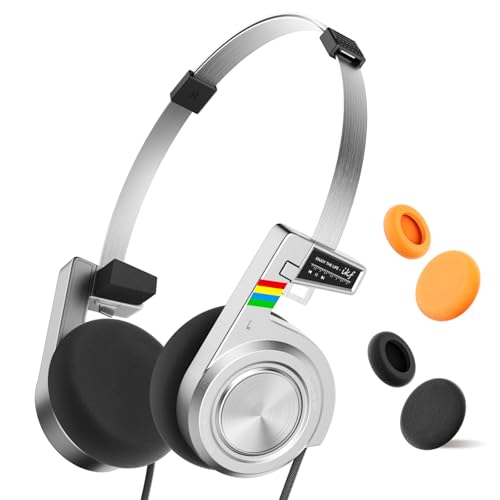iKF R3 Classic Retro Bluetooth Headphones, Foldable Lightweight Wireless Headset,Vintage, Volume Control,60 Hours Playback, Noise Isolation, with Microphone, Throwback 80s 90s Design(Slivery)