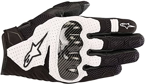 Alpinestars SMX-1 Air V2 Gloves, Short Cuff Fit, Leather and Mesh Construction, CE-Certified, Ergonomic Protection, Summer Riding Glove, L, Black/White