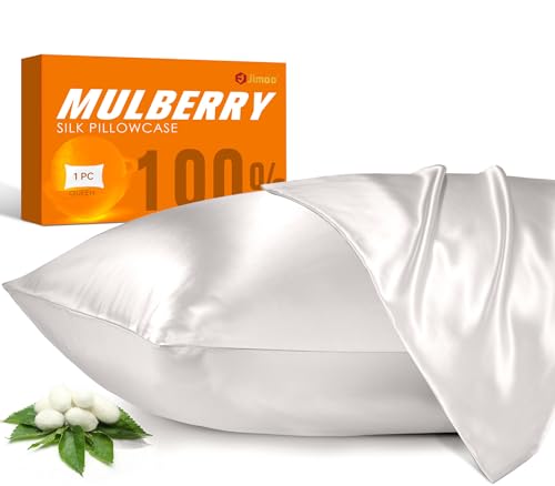 100% Mulberry Silk Pillowcase for Hair and Skin, 22 Momme Pure Natural Silk Pillow Case Both Sided with Zipper, Pillow Cover for Women Mom Men (Ivory White, Standard 20''×26'')