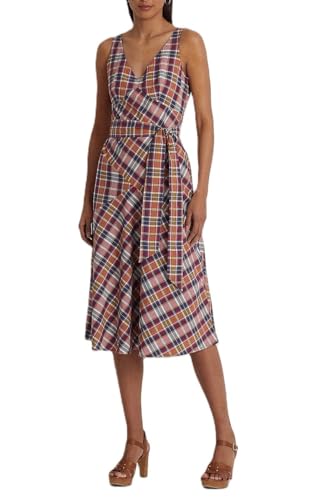Lauren Ralph Lauren Womens Madras Plaid Cotton Midi Dress Pink 14