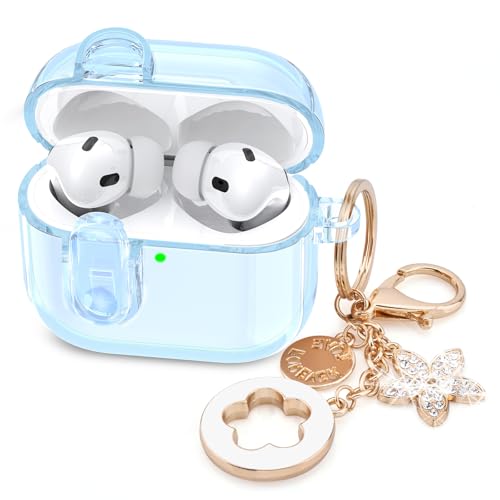 (with Lock) Clear Case Compatible for Cute Apple Airpods Pro 1/2 Cases Women, VISOOM TPU Transparency Air pods Pro 1st 2nd Generation Blue Case Bling Keychain for Airpod Pro2/1