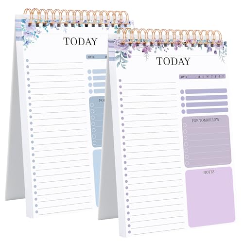2 Packs To Do List Notepad, Totally 208 Pages To Do List Notebook A5 Undated Daily Planner Notepad with Transparent Cover and Task Checklist Home Office School Supplies, Purple & Blue