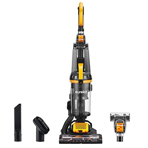 Eureka Powerful Upright Vacuum Cleaner for Carpet and Floor, Household Upright Vacuum Cleaner for Home Pets, Bagless Lightweight Upright Vacuum, MaxSwivel Pro NEU350 with Pet Tool, Yellow