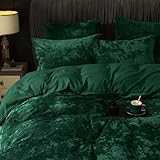 PHF Truly Velvet Duvet Cover Set King Size, 3pcs Ultra Soft Breathable Comforter Cover Set, Luxury Cozy Flannel Duvet Cover with Pillow Shams Bedding Collection, 104" x 90", Emerald Green