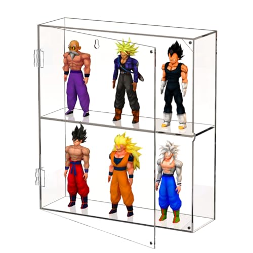 YUNEASELF Acrylic Display Case - 2 Layer Clear Display Case for Funko Pop Action Figures - Wall Mounted or Desktop Dustproof Display Cabinet Shelf for Collectibles Mini Toys