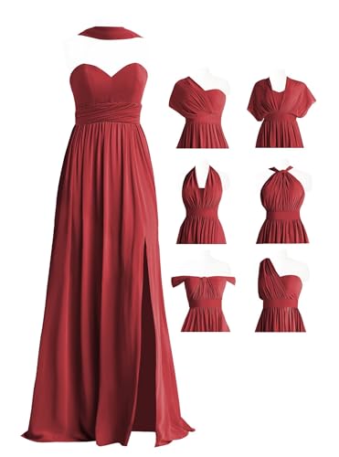 MYDRESS Chiffon Convertible Bridesmaid Dress Long Infinity Dress with Bandeau A Line Multi-Way Wine Red Twist Wrap Formal Gown Plus Size 22