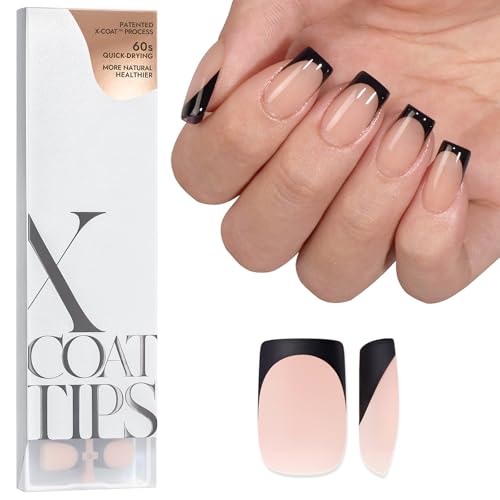 BTArtboxnails Black French Press On Nails - XCOATTIPS French Series Short Square Nails, Soft Gel Nail Tips, French Tips Press On Nails Soak Off Acrylic Fake Nails Glue On Nails