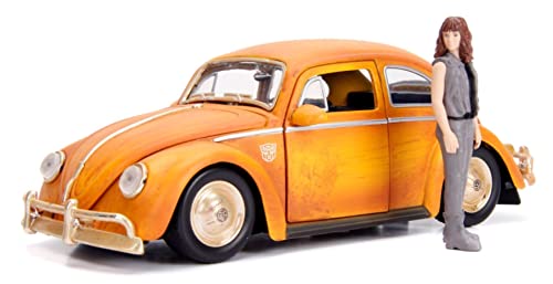 JADA Toys Transformers Bumblebee Volkswagen Beetle Die-cast Car, 1:24 Scale Vehicle & 2.75" Charlie Collectible Metal Figurine, Yellow