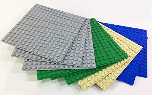 Brick Loot Toy Brick Compatible 5 X 5 in. Baseplates for Toy Model Construction Sets - 16x16 Variety Base Plate - Fits All Major Brands - Grey, Green, Blue, and Tan (10-Pack)