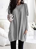 Dokotoo Womens Tops Long Sleeve Shirts Spring Outfits for Women 2025 Tunics Tops Blouse Fashion Oversized Sweatshirt Tshirts Long Tops Tunic with Pockets Tops for Leggings Spring Clothes Gray XL