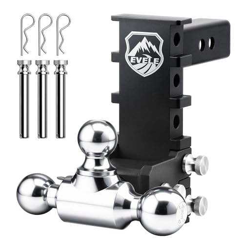 Off-Road Adjustable Trailer Hitch Tri-Ball Mount Fit 2” Receiver, 6” Rise/Drop Tow Hitch for Trucks, RV, Boat, & ATV/UTV (1-7/8", 2", 2-5/16" Balls) Heavy Duty 12,500 lbs GTW, Tool-Free Setup