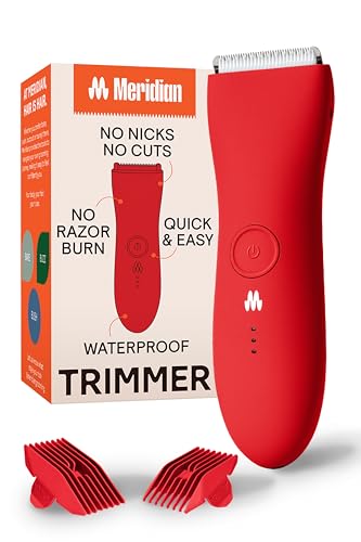 MERIDIAN Body Hair Trimmer for Men, Bikini Trimmer for Women, Ball Trimmer Men, Pubic Hair, No Nick, No Cut, No Razor Burn, Groin and Body Shaver - Waterproof & Rechargeable Body Groomer - Lava