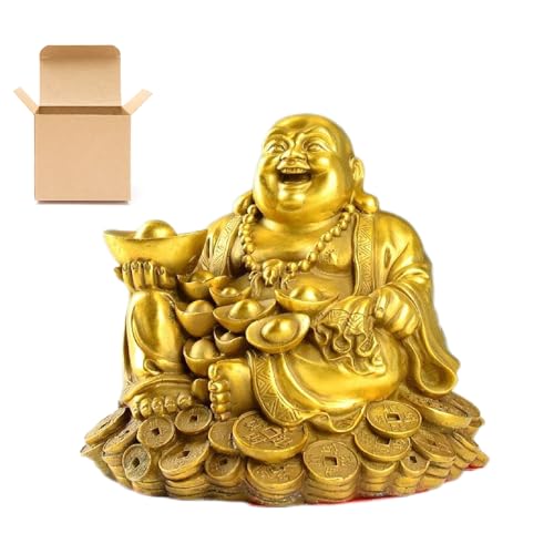 Cecailin Golden Laughing Buddha Statue,New Home Decor,Laughing Buddha Statue for Home,Happy Buddha Statue,Room Decor Lucky and Happy Laughing Buddha Statue,Zen Garden